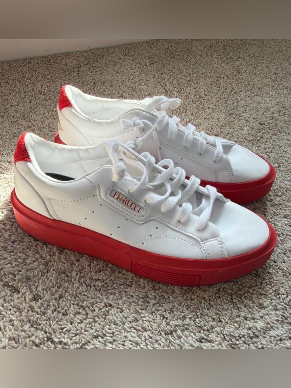 Fiorucci White and Red Platform Low-Top Sneakers